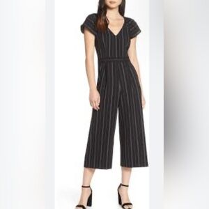 Chelsea 28 Black and White Pinstriped Short Sleeved Jumpsuit *Please Read Desc*